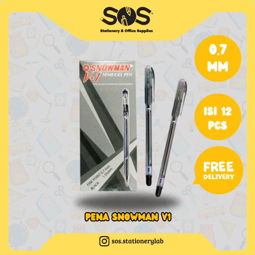 

Pena Pulpen Snowman V1 Hitam 0.7mm [ Isi 12 Pcs ]