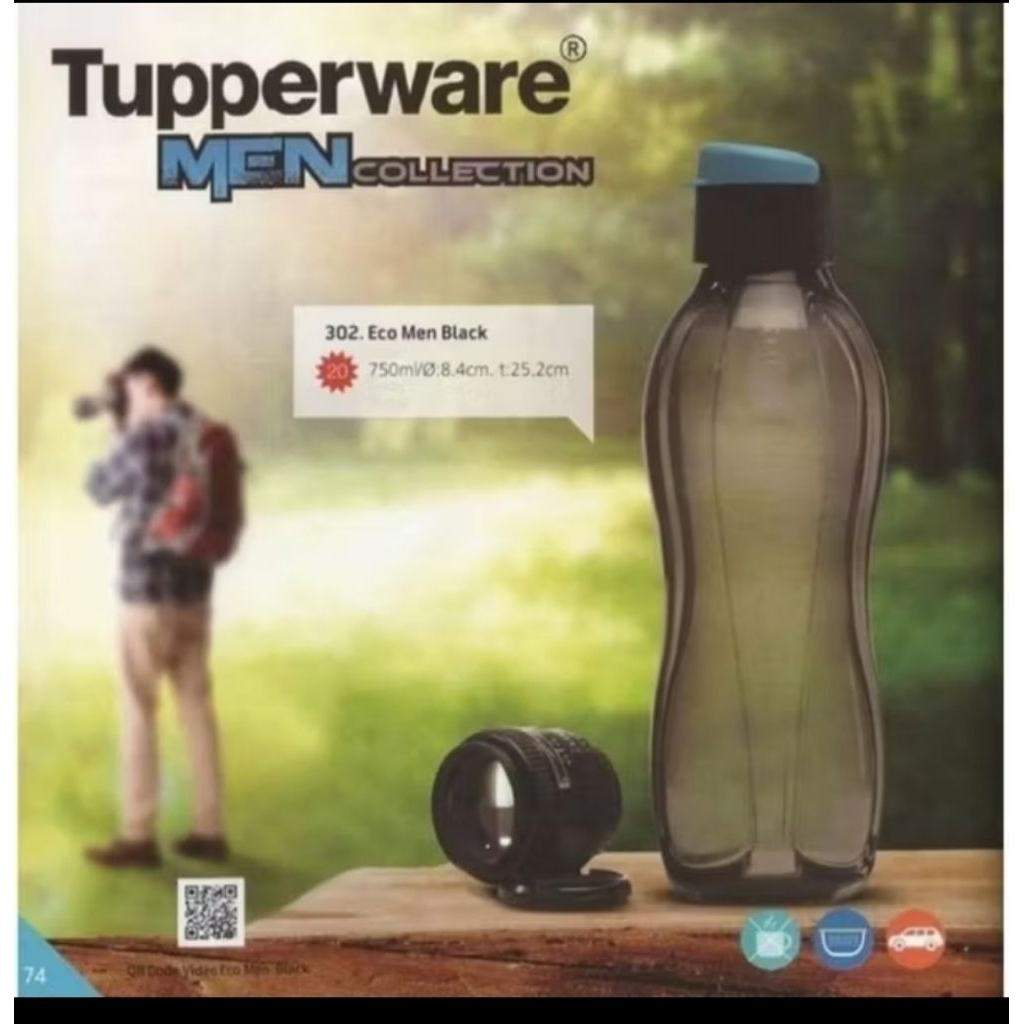 Eco men black, bottol tutup flip top 750 ml, tupperware Ori
