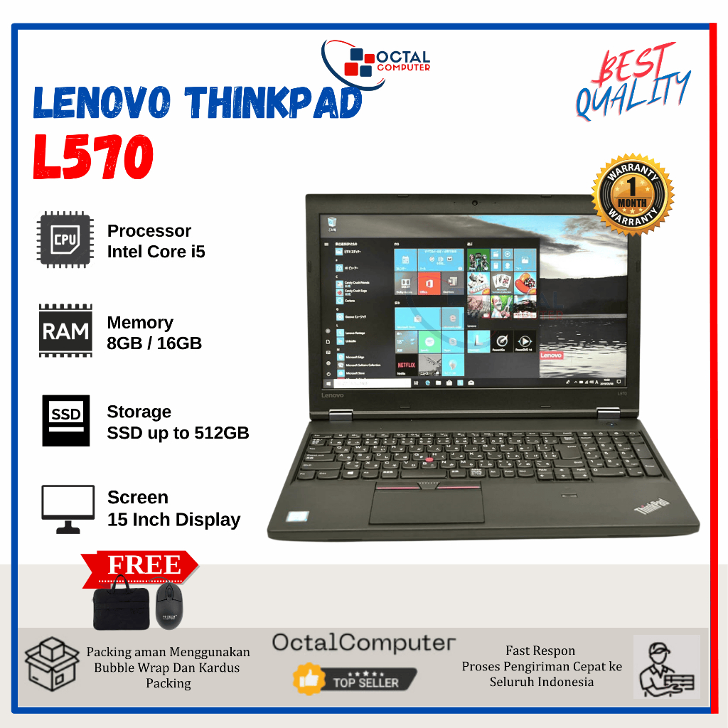 Lenovo Thinkpad L570 Core i5 Gen 7 - Laptop 15" -  Laptop Second Murah Bergaransi