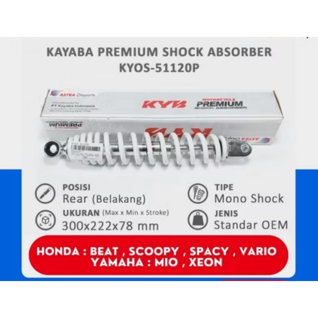 Kyb shock belakang motor matic(300mm) putih series