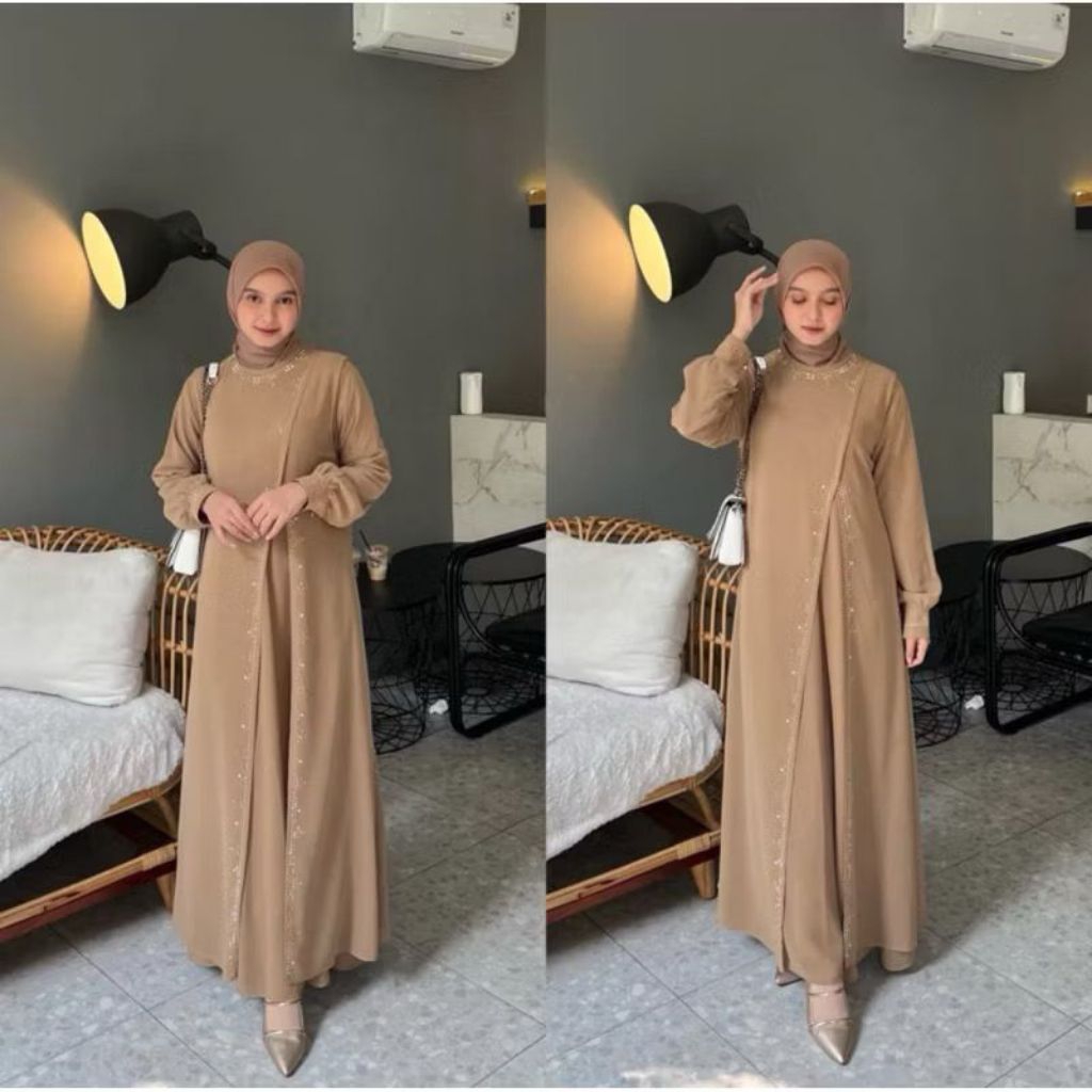 Natasya Dress bahan Ceruty Dress wanita muslimah Gamis baju midi muslim gaun lebaran oneset hijab sa