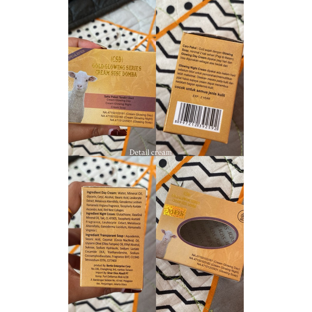 PAKET LENGKAP CREAM SUSU DOMBA 30GRAM(BESAR) GOLD GLOWING SERIES