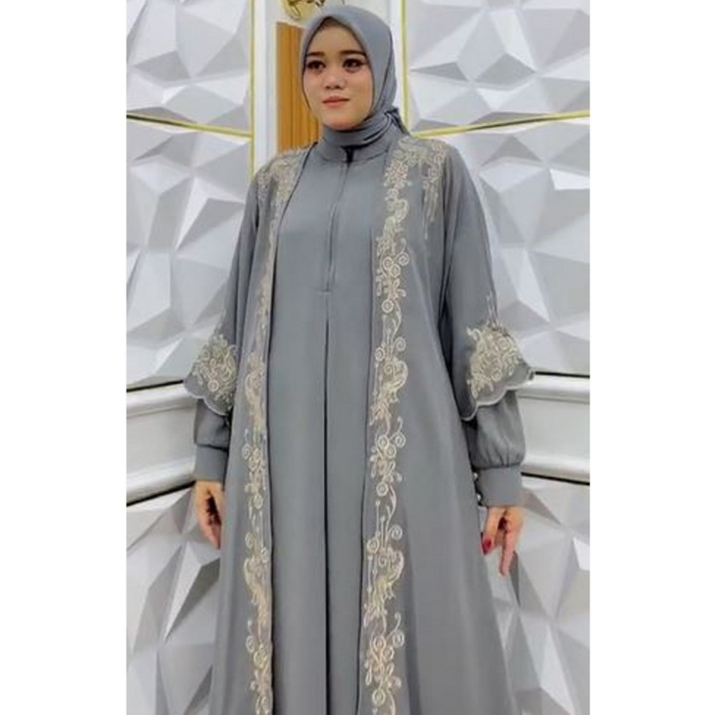 Gamis Sruti Babydol - Wanita Muslim Dewasa #Motif Bordir+Outer# Elegan Bermotif Modern -  Model 5