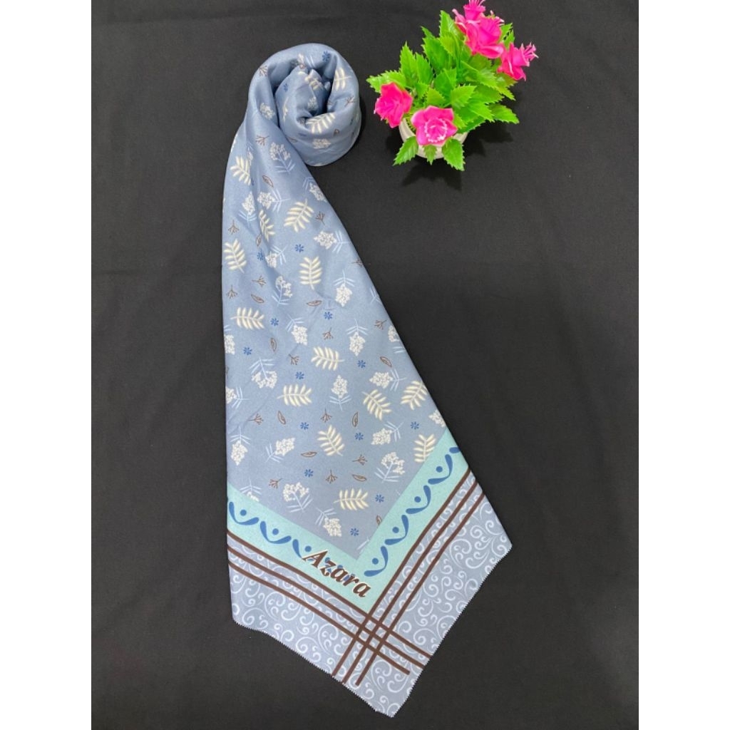 JILBAB SEGI EMPAT MOTIF BUNGA BIRU ABU ABU
