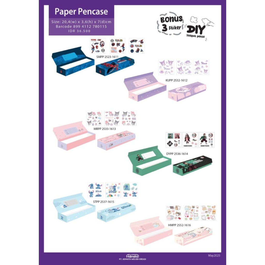 

Kuromi My Melody Paper Pen Case, Stiker DIY Adinata / Tempat Pensil / DIY / Perlengkapan Sekolah