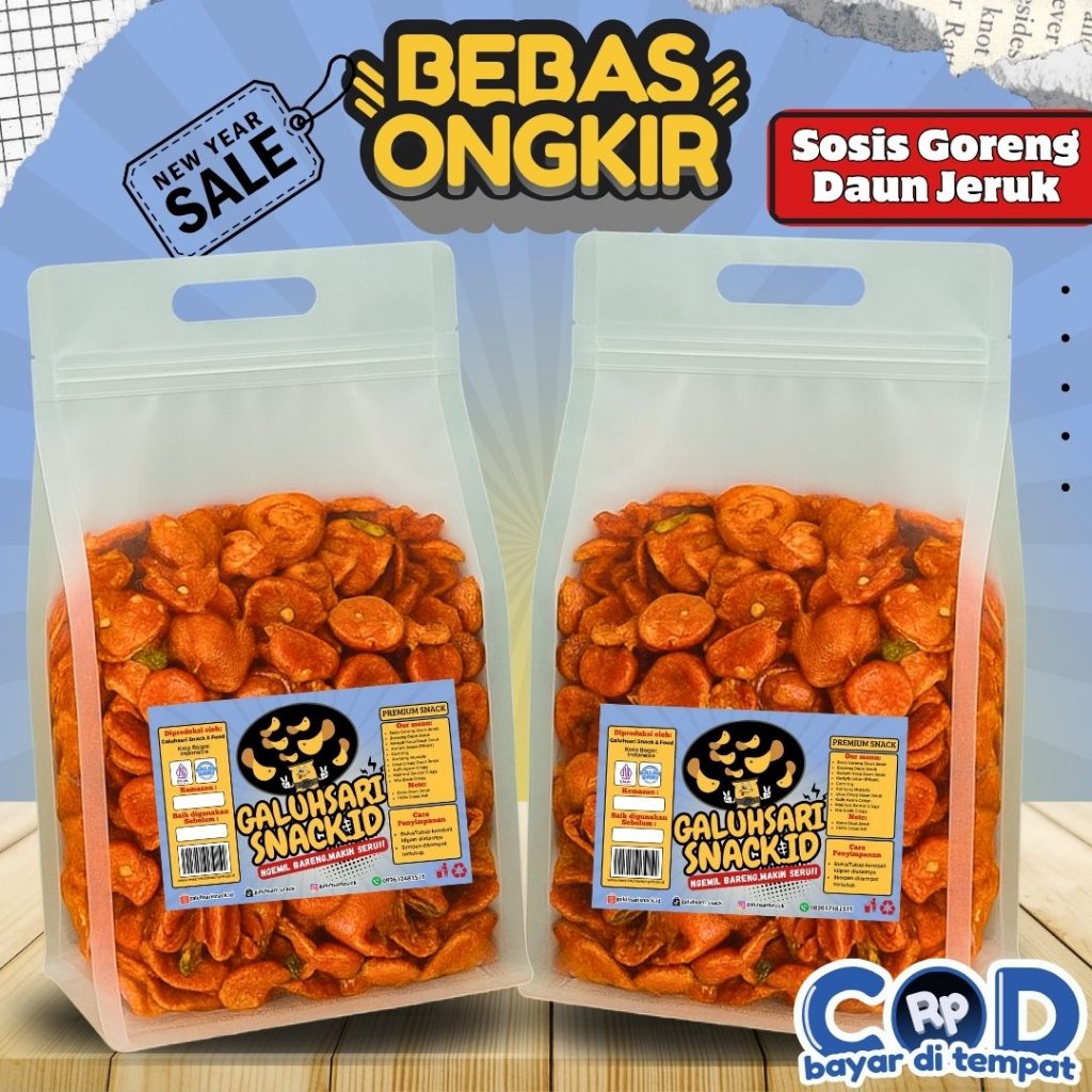 

Cemilan Pedas Sosis Goreng Bumbu Cikruh Spesial Ekstra Daun jeruk Renyah Murah Gratis Ongkir