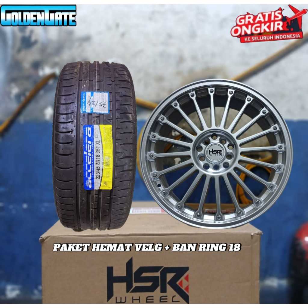 Paket velg ban ring 18 hsr jjc untuk innova civic rush xpander + ban 225  45 r18 accelera rata body