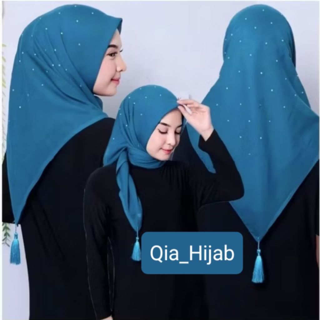 Hijab SegiEmpat Paris Tassel Swarovski/Kerudung SegiEmpat Paris Jambul Payet Swarovski/Jilbab Paris 
