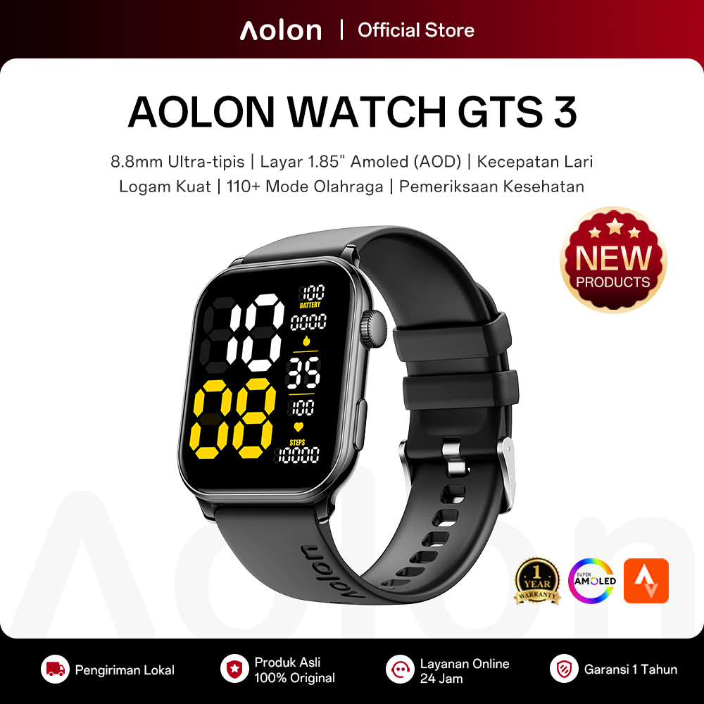 Aolon GTS 3 Jam Tangan Smartwatch Pria Original 41mm Amoled 8,8mm Ultra-thin Whatsapp Bluetooth Tele
