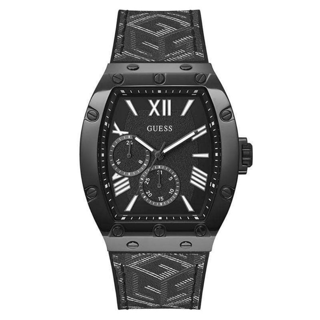 GUESS GW0645G2 Jam Tangan Pria Analog FALCON Rubber Leather Black