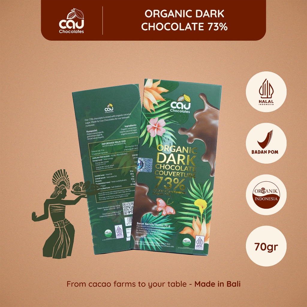 

CAU CHOCOLATES - Organik Dark Chocolate Couverture 73% - 70 gr
