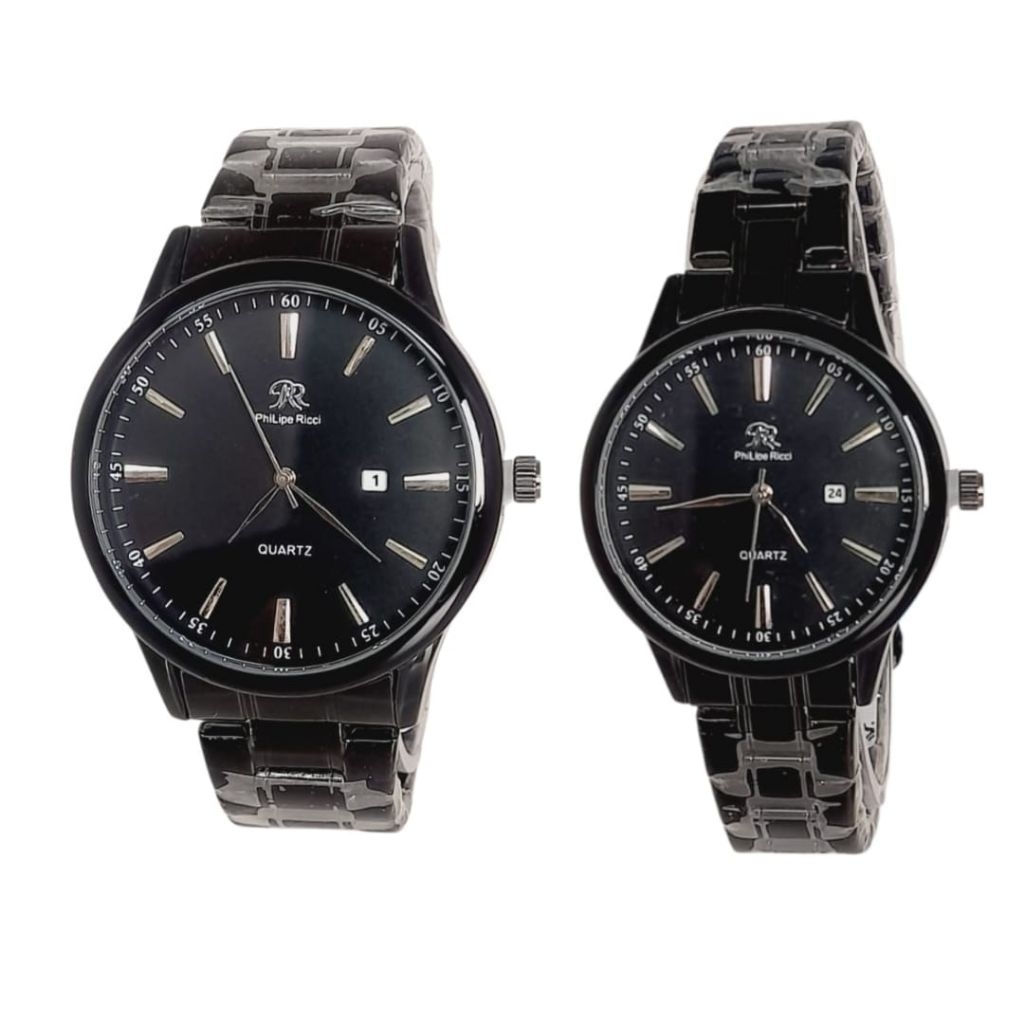 Philipe Ricci Jam Tangan Pasangan Rantai Original Tahan Air Couple Quartz Hitam Elegan