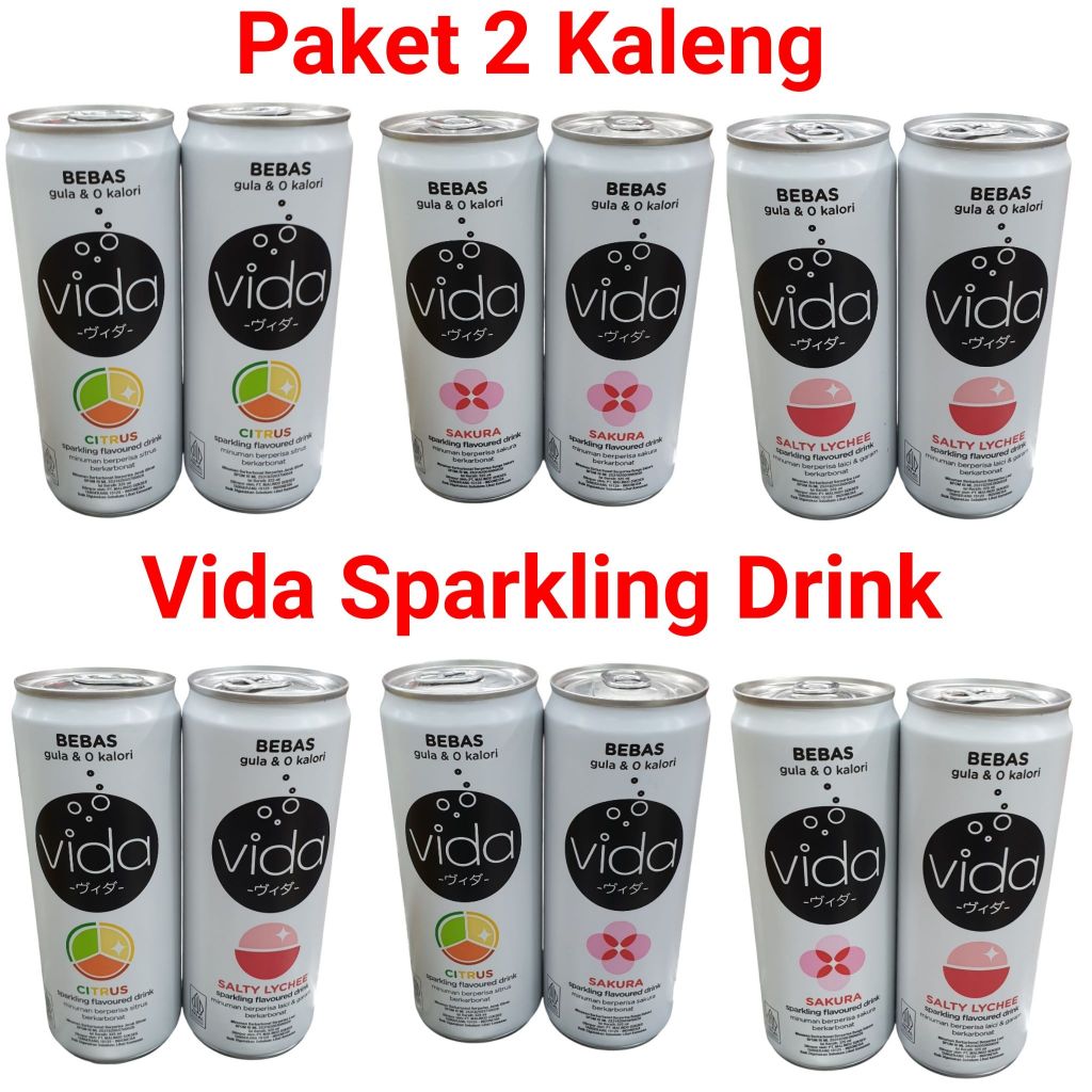 

PAKET 2 KALENG VIDA SPARKLING DRINK ZERO KALORI MINUMAN SPARKLING BEBAS GULA 325ML