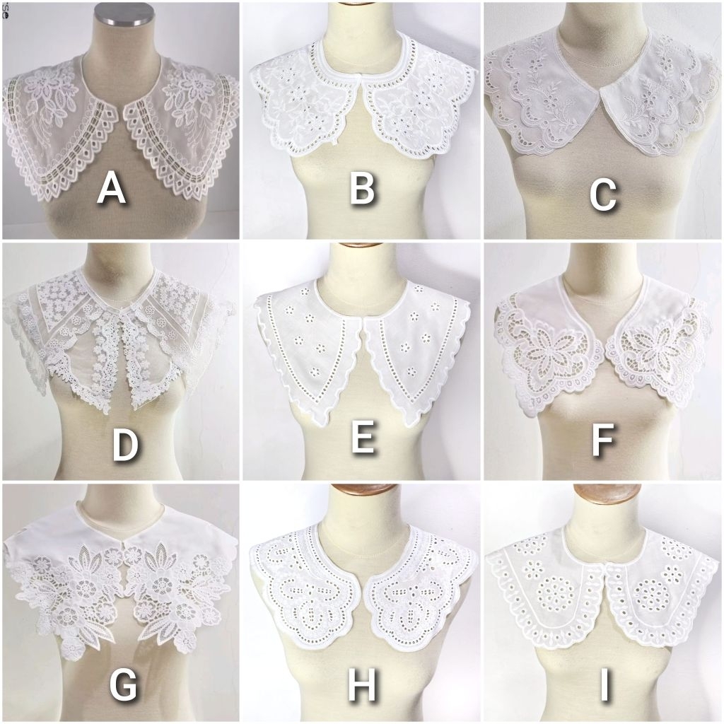 kerah katun bordir korean style, kerah lebar