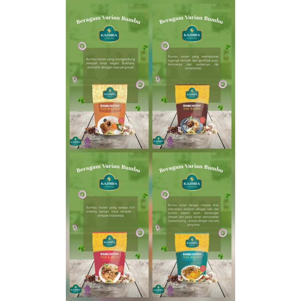 

Kazbira Bumbu Kebuli,Biryani, Mandhi,Bukhari Instan