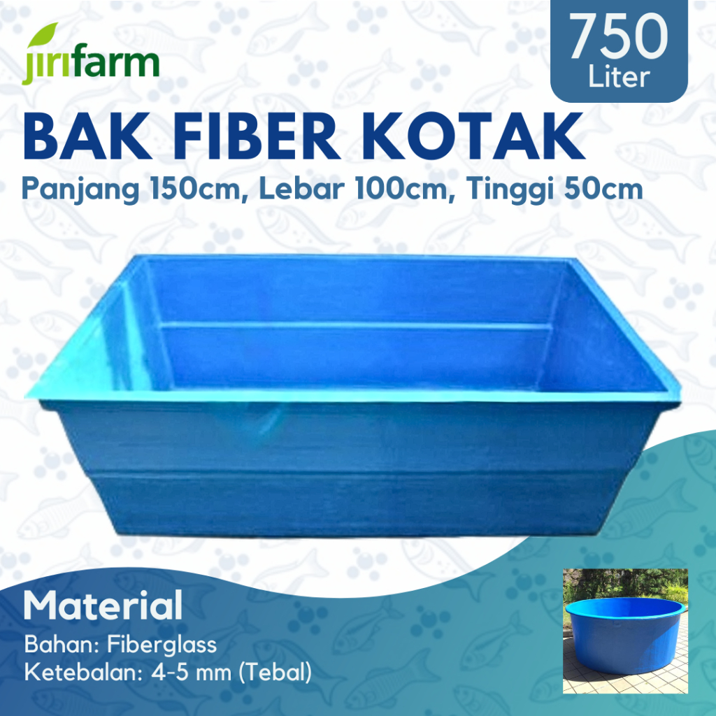 JIRIFARM - Bak Kolam Ikan Fiber Kotak Persegi 150 X 100 X 50 Cm 750L Liter Koi Tebal