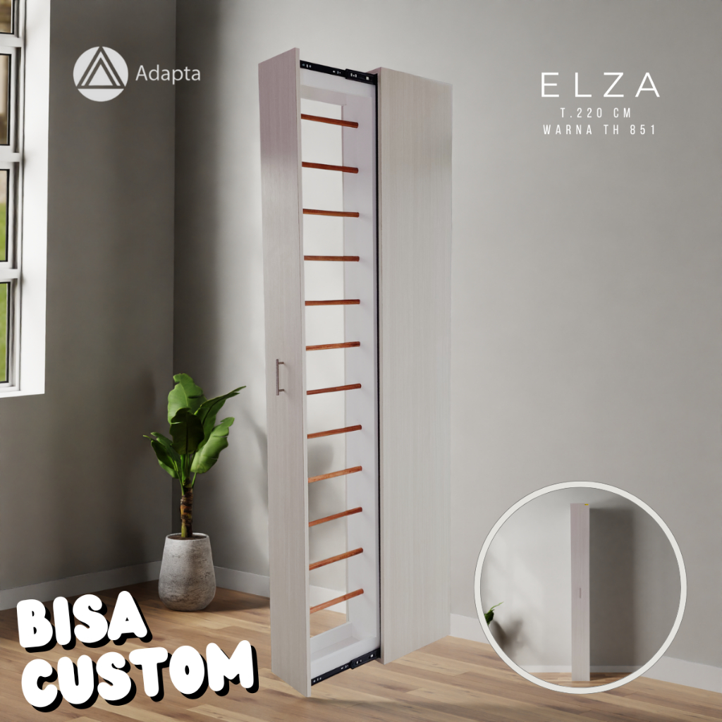 Adapta - Lemari Sudut Rak Hijab HPL Tinggi 220 cm - Gantungan Hijab Sudut Minimalis - ELZA-C57