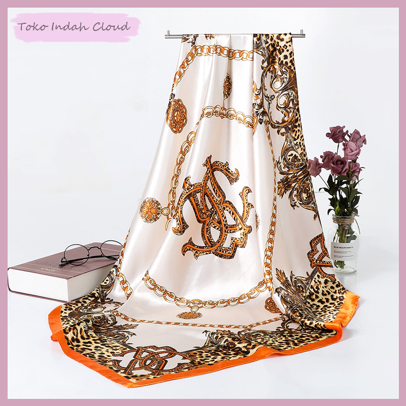 90x90 cm Syal Persegi Besar Satin Jilbab Wanita Hijab Pola Persegi Panjang Bahan High Grade Silk Imm