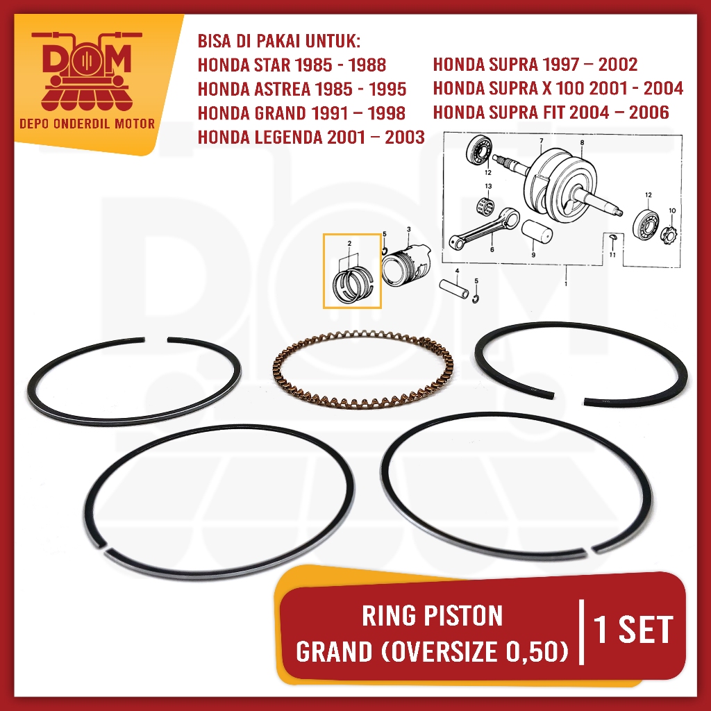 Ring Piston Set Grand Oversize 0,50 (PSP) Piston Ring Kit Seker Seher OS 50mm Honda Grand Astrea