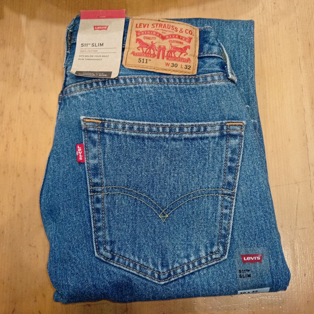 Celana Jeans Pria 511 Original Slim Fit Biru Muda tanpa Stretch 511-1288