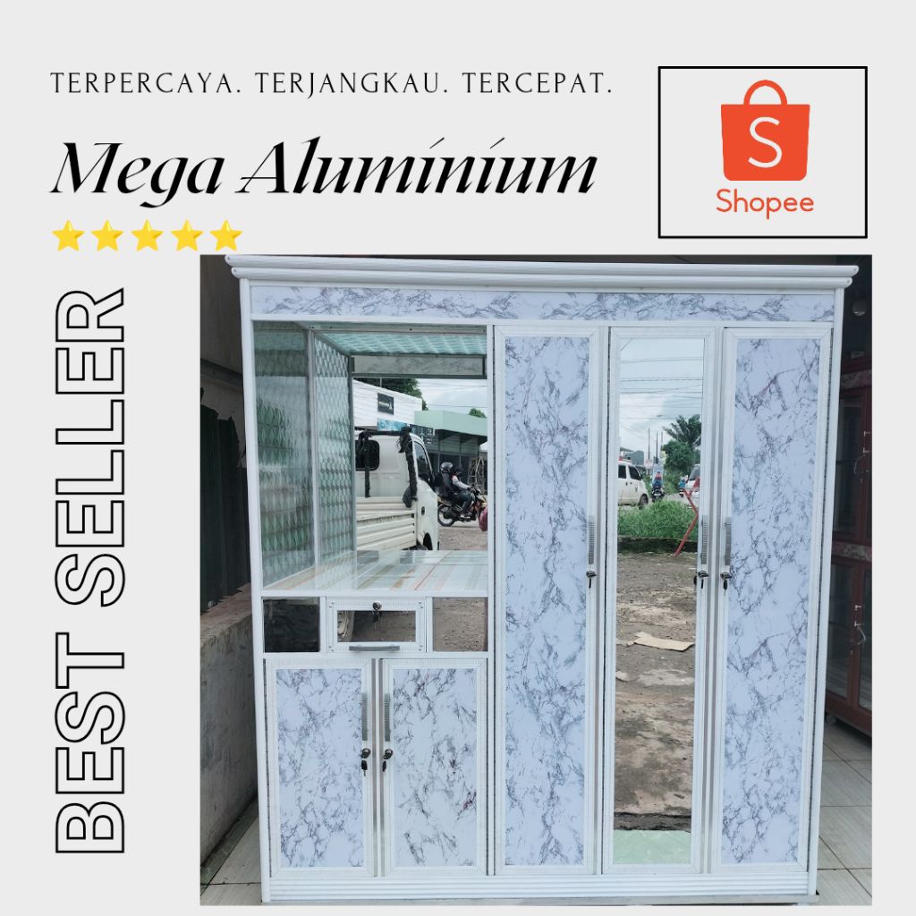 LEMARI PAKAIAN 4 PINTU TOLEP ALUMINIUM MURAH PALEMBANG