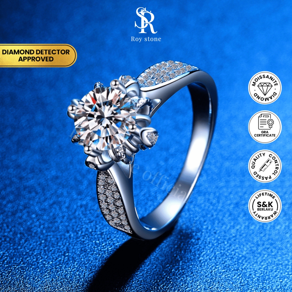 Roystone Moissanite Cincin Wanita Original Sertifikat GRA Silver925 Grade D VVS1_Tiffany Ring
