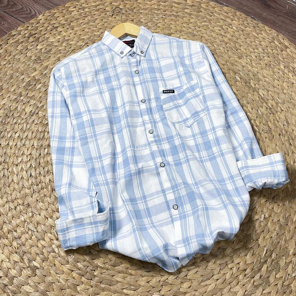Kemeja Flanel Kemeja Kasual Motif Garis Garis Lengan Panjang Kain Flannel Premium
