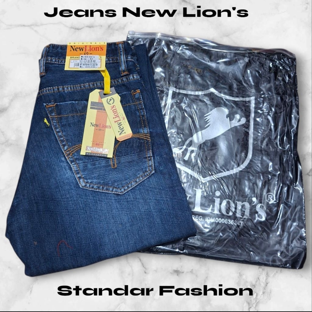CELANA LEVIS PANJANG PRIA ORIGINAL MERK NEW LIONS BIRU STANDAR FASHION DENIM PREMIUM✔️
