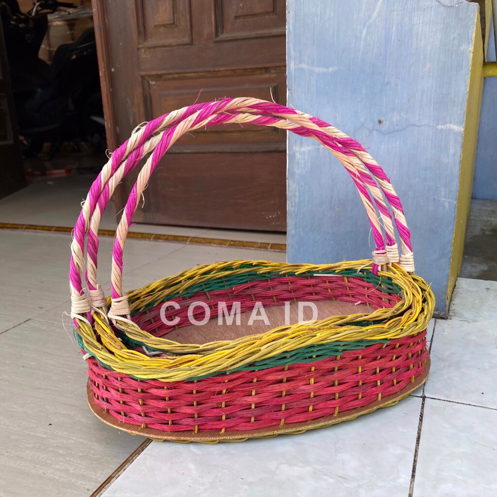 Keranjang Parsel Rotan Model Ombak / Keranjang Seserahan Rotan / Keranjang Hantaran Rotan Set Isi 3p