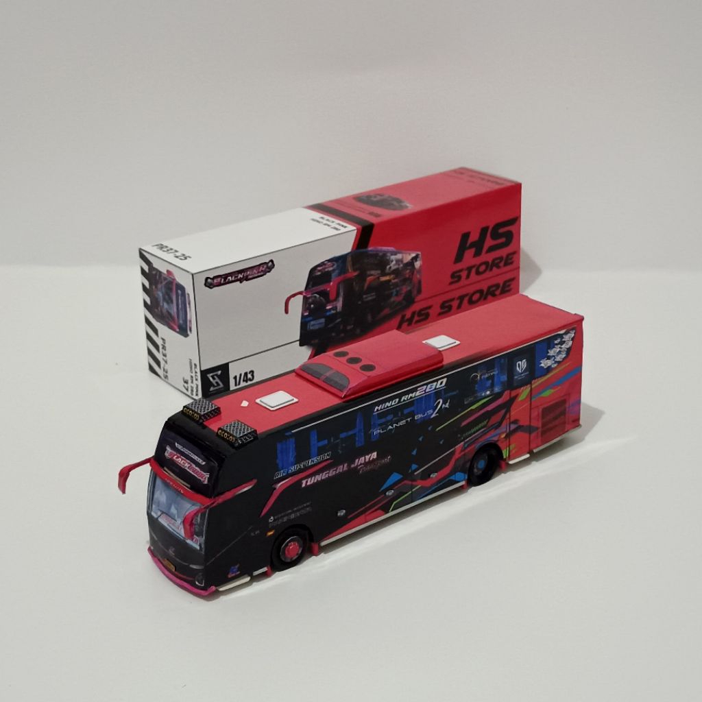 miniatur bus tunggal jaya black pink papercraft skala 43