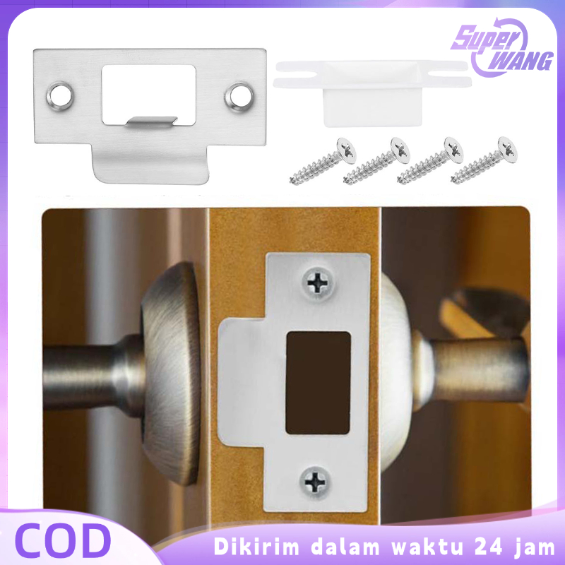 1set Plat Lubang Kunci Pintu Kaca Bawah Strike Stainless Plate Patch Fitting Dengan Sekrup