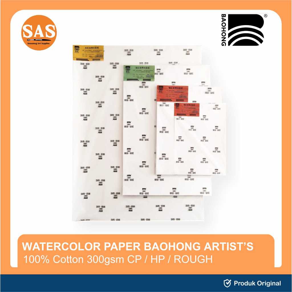 

Baohong - Artists Watercolor Paper Sheet 300gsm 100% cotton HP/CP/R - Kertas Cat Air - SAS