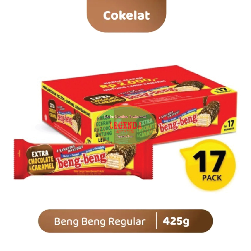 

GROSIR BENG BENG Reguler Box 425 Gr Gram isi 17 Pcs x 25Gr Bersalut Sereal Cokelat Extra Chocolate & Caramel Wafer Manis Coklat Renyah Snack Cemilan Tradisional Oleh Oleh Khas Pekalongan Murah Berkualitas Premium | BOX