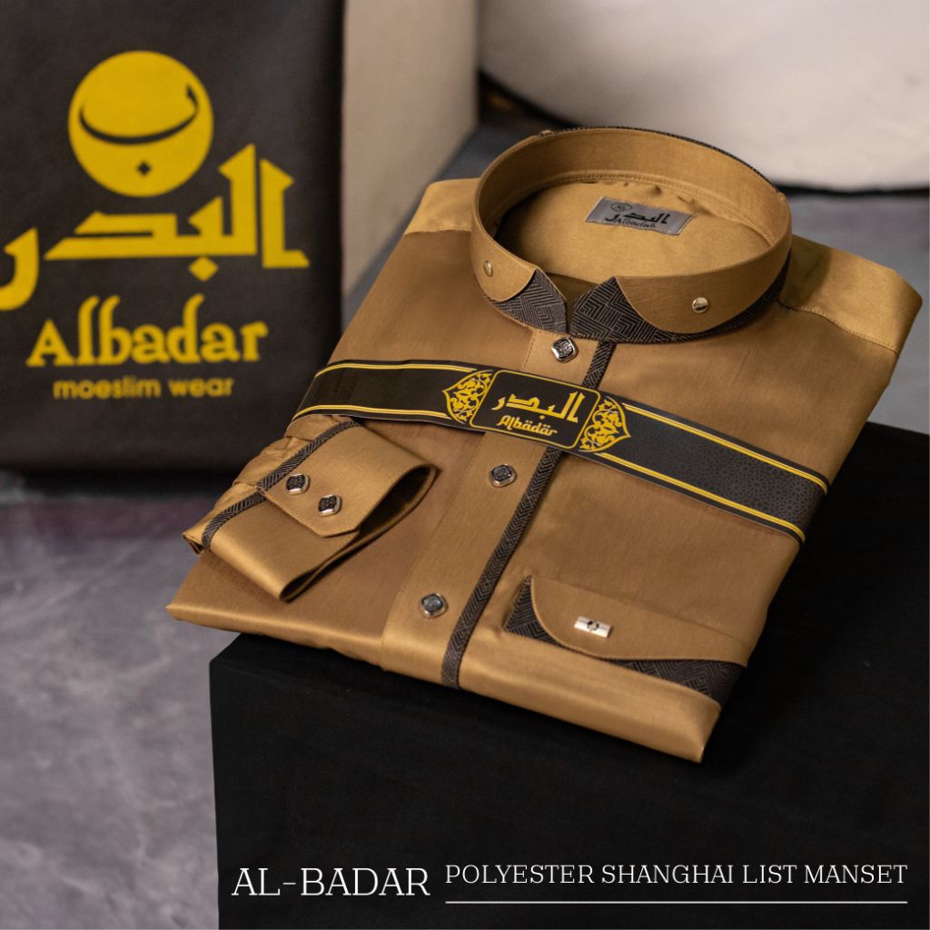 jubah al badar polyester manset kerah sanghay gamis pria temboro terbaru