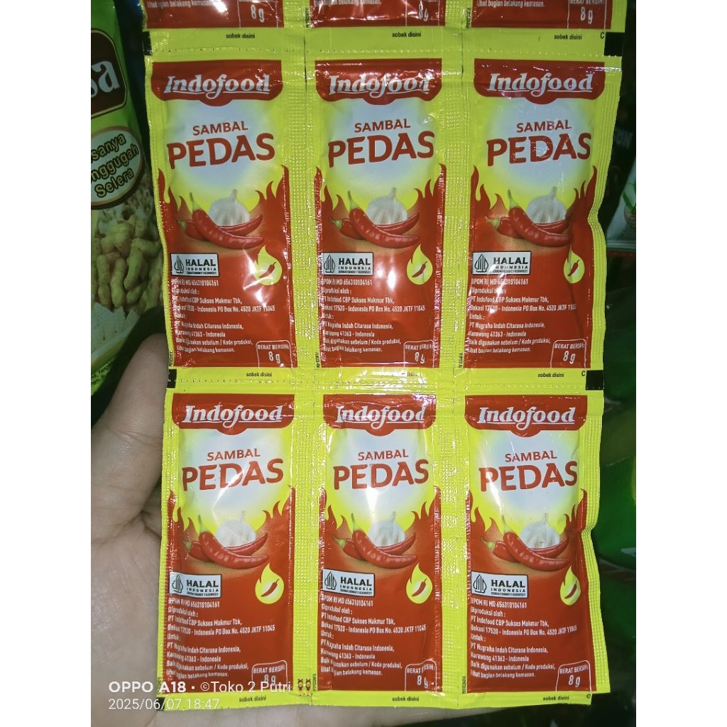 

Indofood sambal pedas sachet /pck isi 36