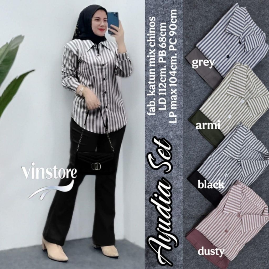 Ayudia Setelan Wanita (Atasan&Celana) Bahan Katun mix Chinos ORI by Vinstore