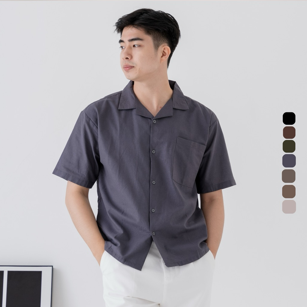 Osaka - Cuban Linen Bowling Shirt | Kemeja Linen Lengan Pendek Dark Grey