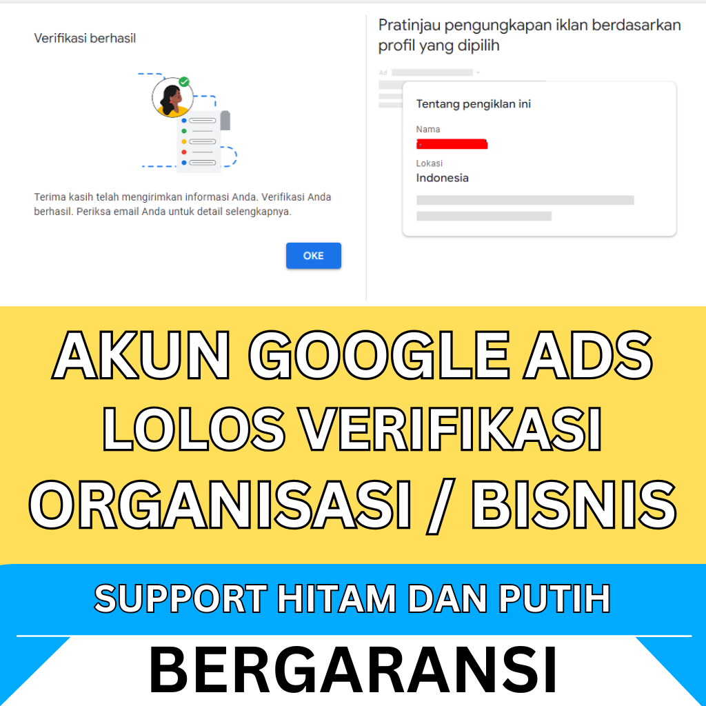 Akun Google Ads Lolos Verifikasi Bisnis Support Hitam dan Putih