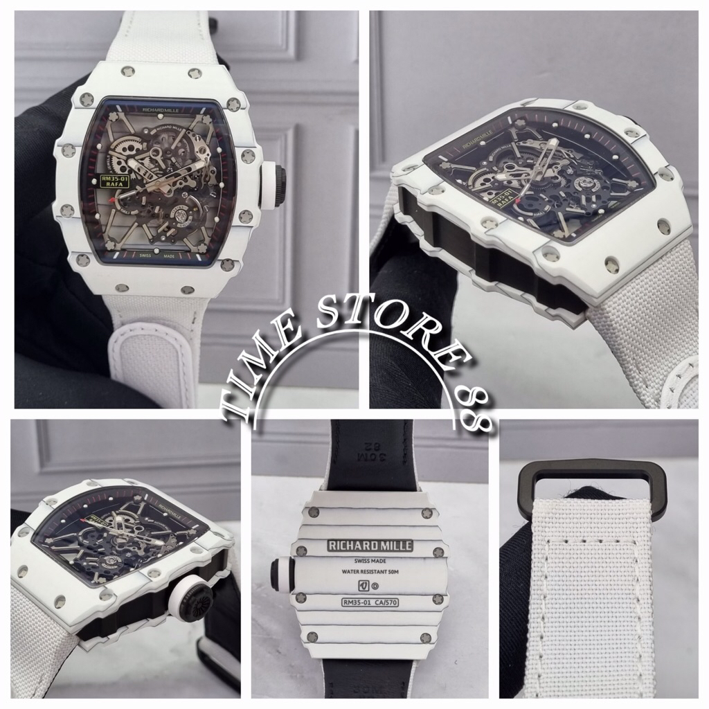 RM35-01 RAFA Tourbillon Automatic Swiss Manual Winding Body Carbon White Canvas Strap 42mm Free Box 