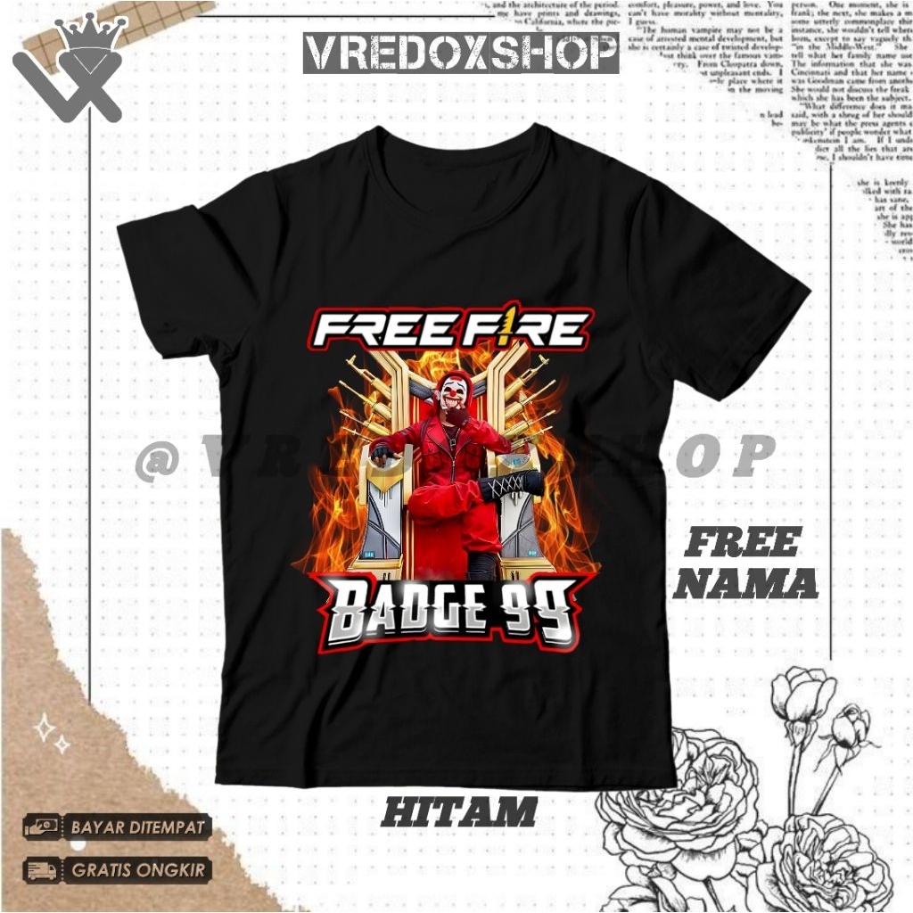 Kaos Atasan Anak Motif FF Free Fire Badge 99 Bundle Badut emote duduk/ Baju FF Emote duduk/ T-shirt 
