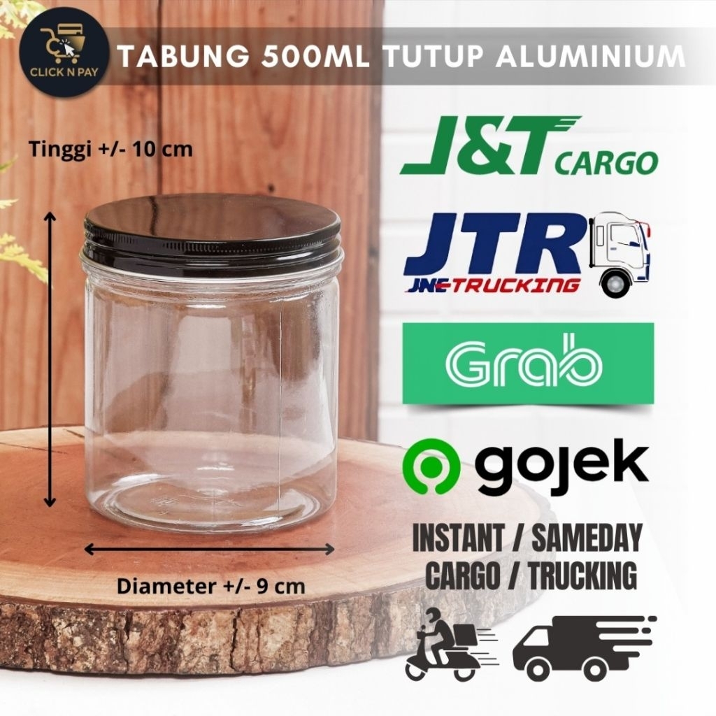 INSTANT SAMEDAY TOPLES TABUNG 500ml - 600ml TUTUP ALUMINIUM / Toples Kue Kering 500ml - 600ml/ TOPLE
