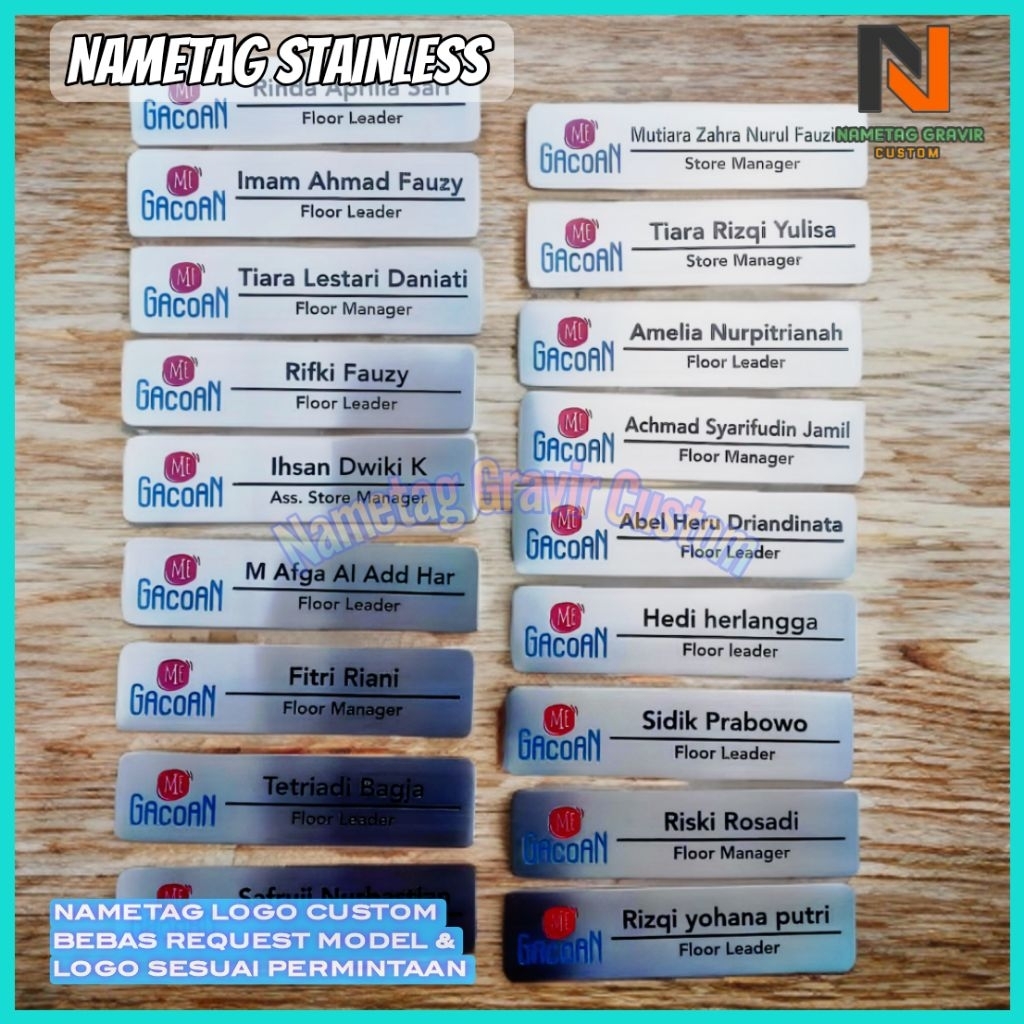 

Papan Nama Dada Nametag Magnet Nametag Stainless Model Grafir Bisa Custom Sesuai Permintaan