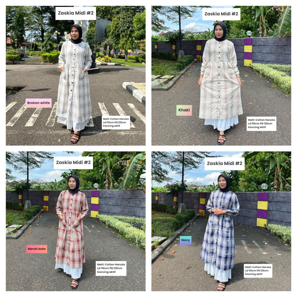 Zaskia Midi Kotak kotak / Midi kotak / Ready Stok/ Midi / Gamis / Midi Katun