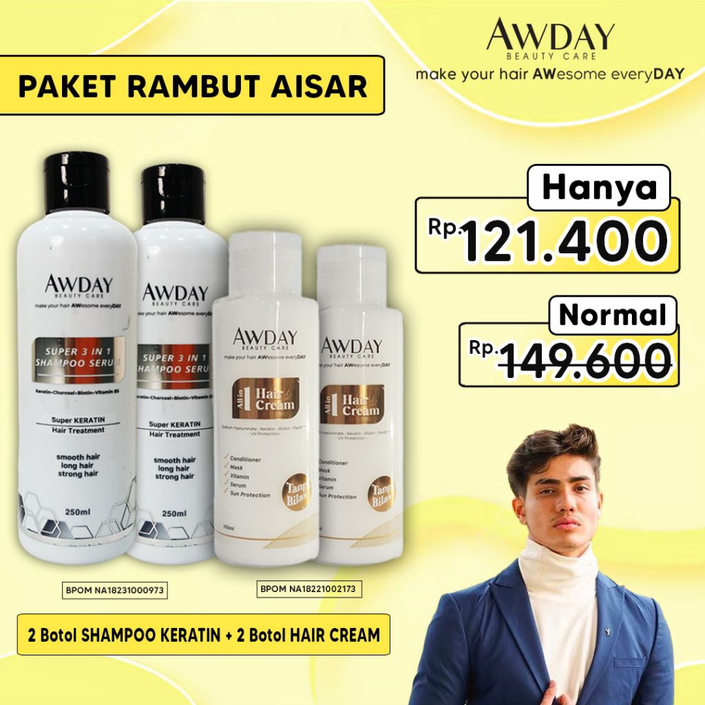 PAKET RAMBUT AISAR AWDAY / masker rambut awday keratin