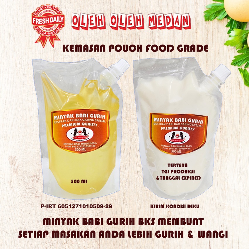 

Minyak Babi Lard Oil Murni Gurih BKS (Bakmi Keriting Singa) Premium Quality 500 ml (Tekstur Jernih & Bening)
