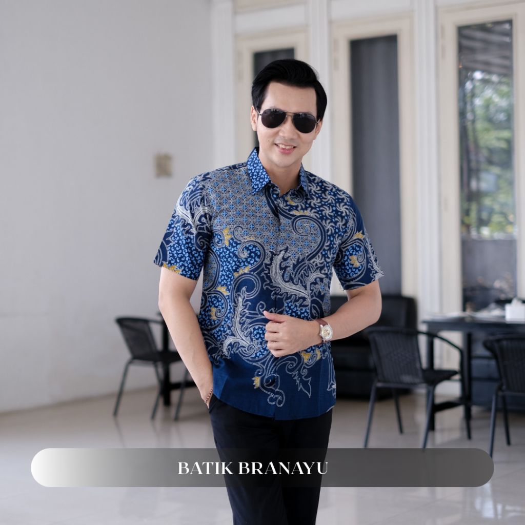 Batik Pria Lengan pendek Moderen Batik slim fit Katun lapis furing Kemeja Batik Cowok mewah Batik bi