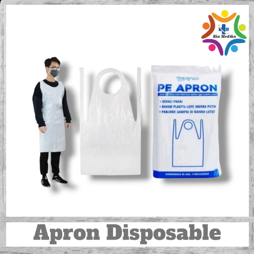 Apron Medis OneHealth  Apron Plastik Disposable Apron Sekali Pakai isi 10