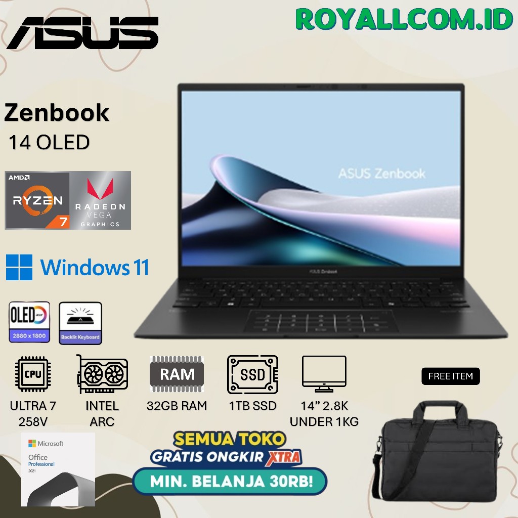 ASUS Zenbook 14 OLED UM3406HA Ryzen 7-8840HS 16GB 512GB 14" 2,8K W11