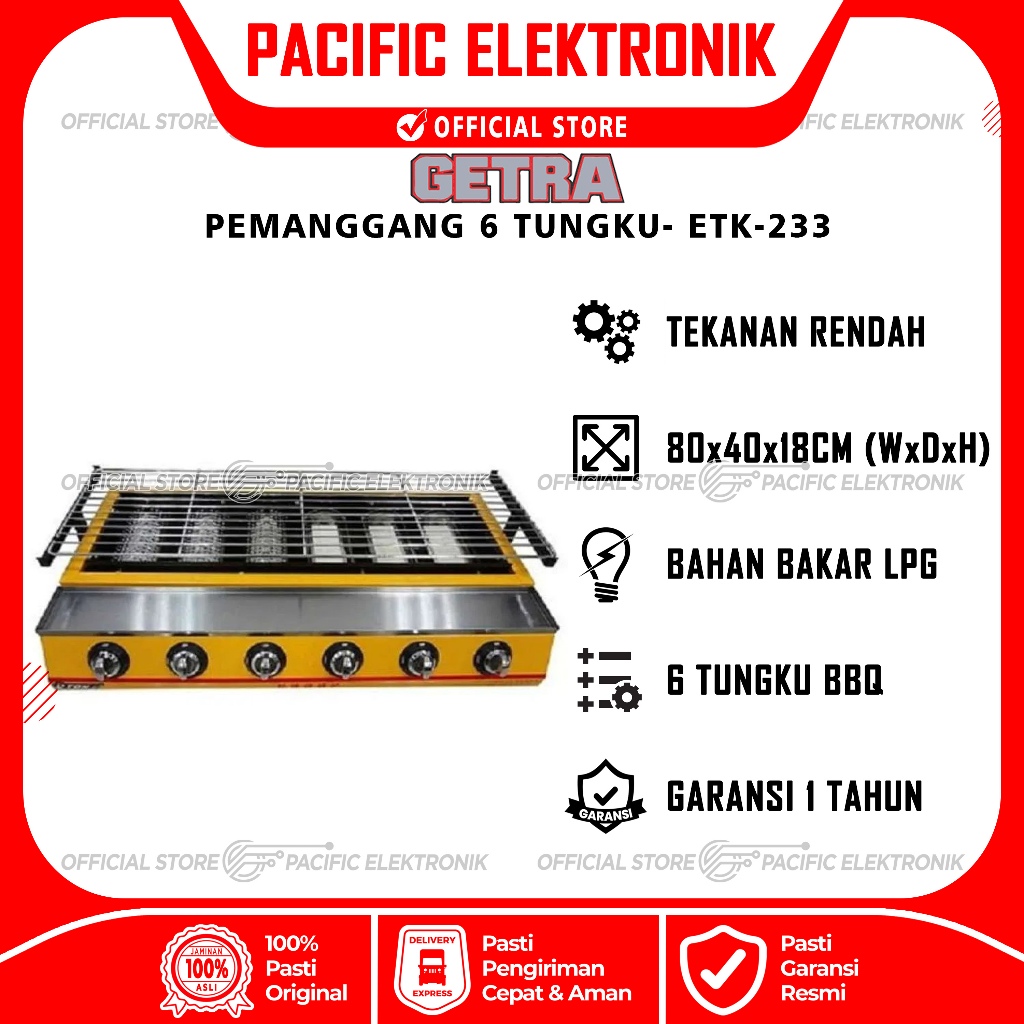 Kompor Panggang Gas GETRA 6 Tungku ET-K233 / ETK233