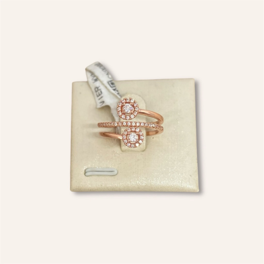 Cincin Rose Gold Model Open Ring Double Halo Zircon
